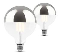 SSC-LUXon SINO Ampoule LED E27 Globe G125 calotte argentée 2 700 K, lot 2 | Deux sources anti-éblouissement, gros culot à vis, blanc chaud 880 lumens, pour suspension, lampe à poser ou table à manger