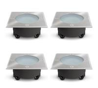 SSC-LUXon VIROK Spot encastrable extérieur sol carré IP67 GX53, lot de 4 | Piétonnable et carrossable jusqu’à 2 000 kg, câblage traversant, pot d’encastrement, verre clair et verre dépoli fournis
