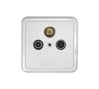 Ssd 2-10 Prise Murale De Passage 3 Sorties Tv Sat Radio Avec Plaque Et Cadre Blanc