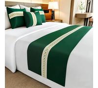SSHFFDD Chemin de lit de Luxe brodé, écharpe décorative pour lit d'hôtel, pour lit King Size ou Queen Size(Green,50x260cm(for 2m Bed))