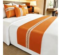 SSHFFDD Chemin de lit de Luxe brodé, écharpe décorative pour lit d'hôtel, pour lit King Size ou Queen Size(Orange,50x240cm (for 1.8m Bed))
