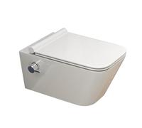 SSWW WC-douche avec robinet 54,5 cm - WC Taharet en céramique avec rebord, revêtement nano, buse intégrée, mitigeur eau chaude/froide, abattant à fermeture lente, facile à nettoyer, blanc