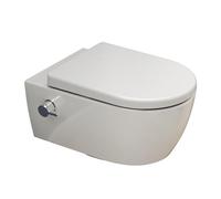 SSWW WC-douche mural avec robinetterie eau chaude/froide, toilette suspendue à chasse bord, fonction Taharet-Bidet, abattant Softclose Duroplast, céramique blanche haute brillance, 54 cm