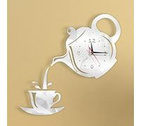 SSyang DIY Café Théière Orloge Murale,Café Wall Sticker Horloge,3D Acrylique Miroir Théière Wall Sticker Clock,40x40CM,pour la Maison,Hôtel,Bureau,Restaurant Home Decor Clock(Couleur Argent)