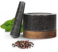 ST TRADING Ensemble de mortier et pilon en granit avec dessous-de-plat en bois - Accessoires de cuisine professionnels