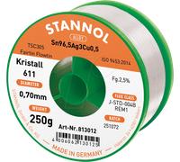 Stannol Kristall 611 Fairtin Étain à souder sans plomb sans plomb Sn99,3Cu0,7 REM1 250 g 0.7 mm