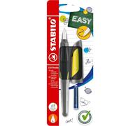 Stabilo 51568-3 Fountain Pen - Easy Buddy In - Ink Colour Blue (Erasable) - With 2 Cartridges - With Spring For Left Handed L Black/Lime