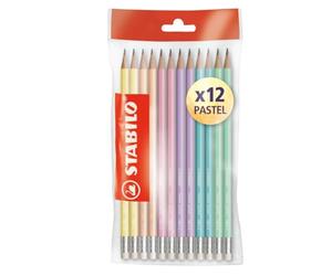 Stabilo Blister - Lot de 12 crayons graphite avec gomme Hb, corps en 6 couleurs pastel