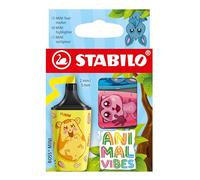 STABILO BOSS MINI Animal Vibes - Mini surligneur fluo - Etui carton x 3 surligneurs - coloris assortis