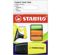 STABILO Surligneur BOSS MINI – Mini surligneur fluo – Étui carton x3 (jaune, orange, vert)