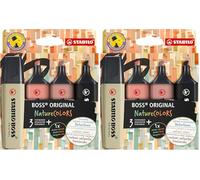 STABILO BOSS ORIGINAL NatureCOLORS - Surligneur - Etui carton x 4 surligneurs - marron glacé, orange rouille, vert tilleul, noir - 1 marqueur noir inclus (Lot de 2)