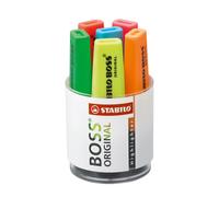 STABILO BOSS ORIGINAL Surligneur pointe biseautée 2 et 5 mm - Pot de 6 coloris assorti fluo