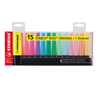 STABILO BOSS ORIGINAL - Surligneur pointe biseautée 2 et 5 mm - Set de bureau de 15 coloris assortis fluo et pastel