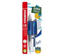 STABILO EASYbirdy Stylo-plume ergonomique pour droitiers débutants - Bleu nuit/Azur, Comprend cartouche d'encre et outil de réglage - Bleu Effaçable