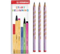 STABILO EASYgraph Lot de 3 crayons graphite Lilas pastel dans une enveloppe | Crayon HB pour droitier, poignée antidérapante, ergonomique, crayon d'apprentissage précoce