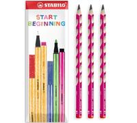 STABILO EASYgraph Lot de 3 crayons graphite Rose | Crayon HB pour droitier, poignée antidérapante, ergonomique, crayon d'apprentissage précoce