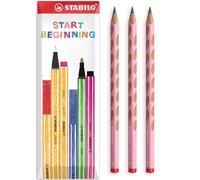 STABILO EASYgraph Lot de 3 crayons graphite Rose pastel | Crayon HB pour droitier, poignée antidérapante, ergonomique, crayon d'apprentissage précoce
