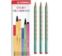 STABILO EASYgraph Lot de 3 crayons graphite Vert pastel | Crayon HB pour droitier, poignée antidérapante, ergonomique, crayon d'apprentissage précoce