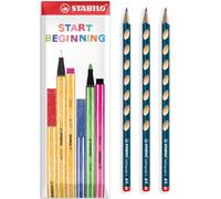 STABILO EASYgraph S Crayons graphite, Bleu pétrole, Lot de 3 dans un paquet enveloppe