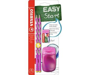 STABILO EASYgraph S Kit scolaire pour gauchers Rose avec taille-crayon + gomme
