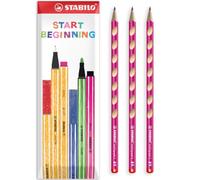 STABILO EASYgraph S Lot de 3 crayons graphite Rose | Crayon HB pour droitier, poignée antidérapante, ergonomique, crayon d'apprentissage précoce