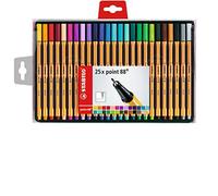 STABILO Feutres Point 88 - Pointe fine 0,4 mm - Étui plastique de 25 coloris assortis