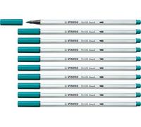 STABILO Feutre Pinceau Pen 68 Brush - Lot x 10 feutres Dessin à Pointe Pinceau - Bleu Vert