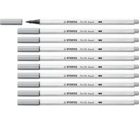 STABILO Feutre Pinceau Pen 68 Brush - Lot x 10 feutres Dessin à Pointe Pinceau - Gris