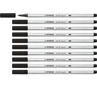 STABILO Feutre Pinceau Pen 68 Brush - Lot x 10 feutres Dessin à Pointe Pinceau - Noir