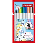 STABILO Feutre pinceau Pen 68 brush- Pochette x 12 feutres- coloris assortis