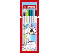 STABILO Feutre Pinceau Pen 68 Brush - Pochette x 8 Feutres - Coloris Assortis