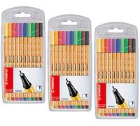 Stabilo Fineliner Point 88 Lot de 3 boîtes de 10 feutres fins (10 couleurs standard)