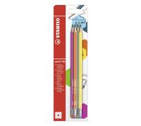 Lot de 4 crayons graphite hexagonaux avec gomme - STABILO Pencil 160 - Rose, bleu, orange, jaune - HB