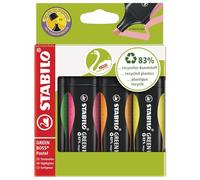 STABILO Surligneurs Green Boss – Pointe biseautée 2/5 mm – 83% de matière recyclée – Pochette de 4