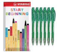 STABILO Liner 308 - Lot de 6 stylos à bille rétractables - Pointe fine de 0,7 mm - Enveloppe cadeau (vert)