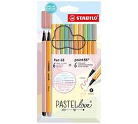 STABILO Lot de 12 stylos Pastellove - pointe 88 et stylo 68 - Couleurs assorties
