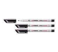 STABILO Lot de 3 Feutres pour Transaprent OHPen encre soluble Pte médium Noir