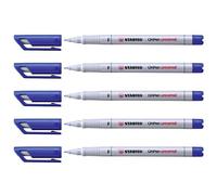 Stabilo Lot De 5 Feutres Pour Transparent Ohpen Encre Soluble Pointe Fine Bleu