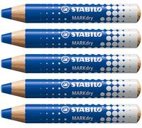 STABILO MARKdry - Crayon marqueur - Lot x 5 Crayons Ardoises et Tableaux blancs, Crayon Large à Mine XXL, Effaçable - bleu