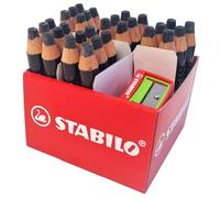 STABILO - MARKdry, Crayon Marqueur Maxi Schoolpack Carton et 30 Marqueurs Effaçables Ardoise et Tableau Blanc, MARKdry et 2 Taille Crayons, Noir
