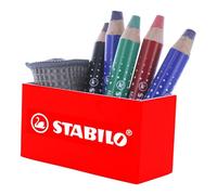 STABILO MARKdry - Crayon marqueur -Pot aimanté x 5 crayons feutre pour ardoises et tableaux blancs + 1 chiffonnette MARKdry
