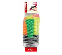 STABILO Surligneur Néon Pointe biseautée 2 et 5 mm Pochette de 5 couleurs assorties