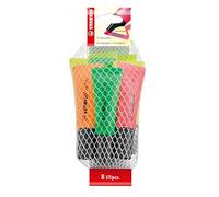 STABILO NEON - Surligneur - Filet x 8 surligneurs fluo - Couleurs assortis | Lot de 8, 4 jaunes, 2 verts, 1 orange, 1 rose