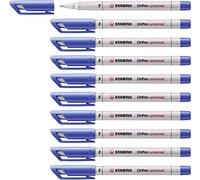 STABILO OHPen - Marqueur - Lot x 10 stylos marqueurs - Bleu (encre non-permanente/pointe fine 0,7mm)