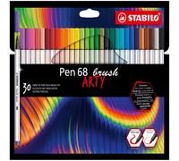 STABILO Pen 68 Brush ARTY Lot de 30 feutres pinceaux de qualité premium