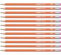 STABILO pencil 160 - Lot de 12 crayons graphite HB avec bout gomme - Orange