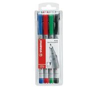 STABILO OHPen universal Pochette de 4 feutres effaçables pointe fine - Noir + bleu + rouge + vert