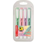 STABILO - Pochette de 4 surligneurs de poche - Encre universelle à base d'eau - Coloris pastel