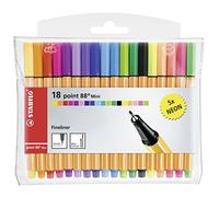 STABILO Feutre à pointe fine Point 88 Mini – Pochette de 18 feutres assortis – Étui plastique