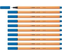 STABILO point 88 - Stylo feutre pointe fine - Lot x 10 feutres fins - Bleu (88/41)
